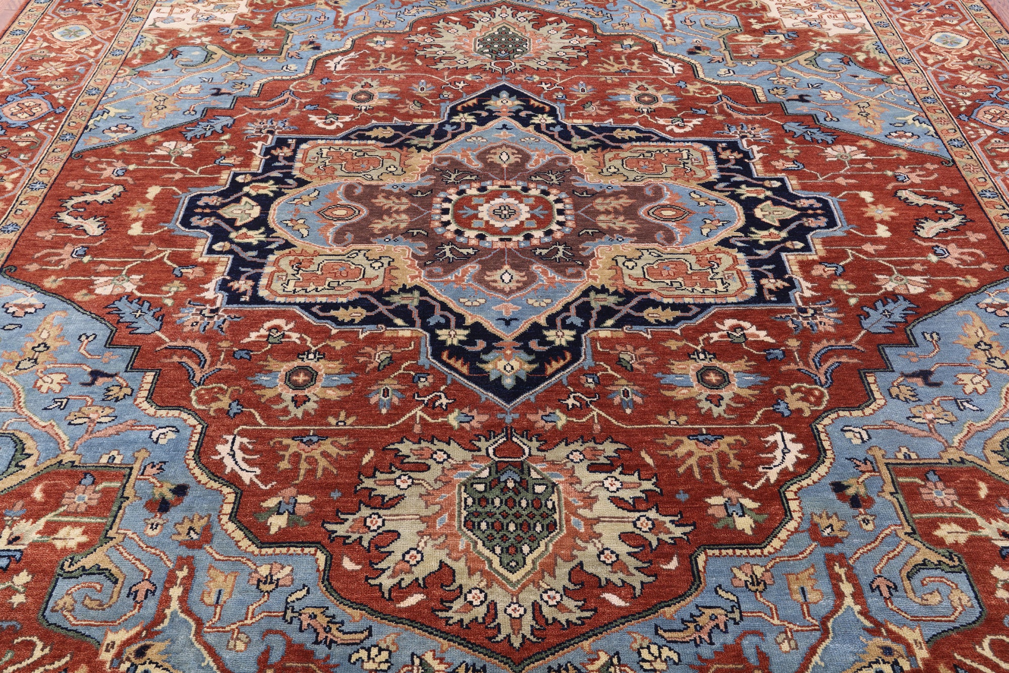 Rust Square Geometric Heriz Serapi Handmade Wool Rug - 9' 11" X 9' 11" - Golden Nile