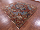 Rust Square Geometric Heriz Serapi Handmade Wool Rug - 9' 11" X 9' 11" - Golden Nile