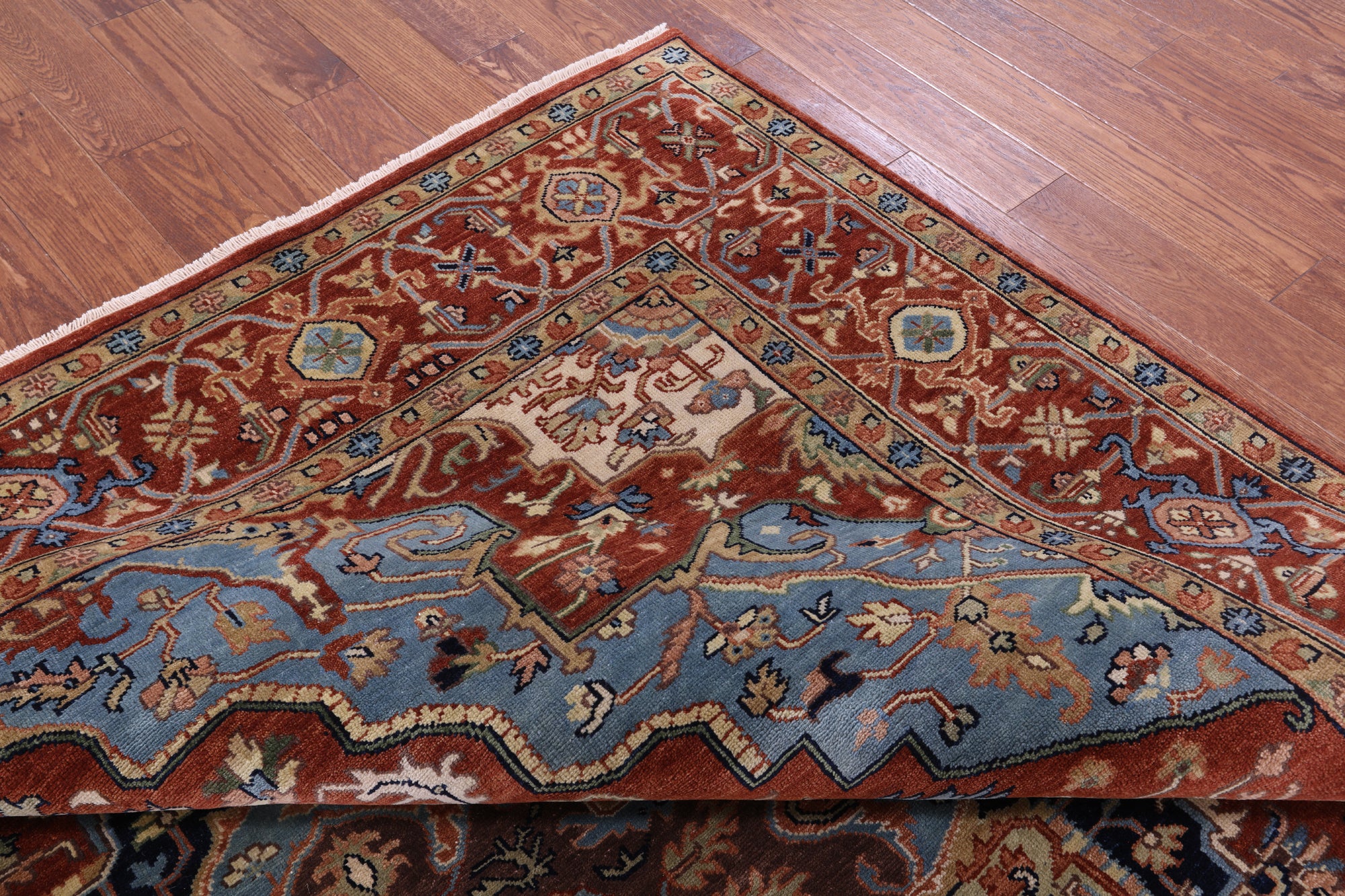 Rust Square Geometric Heriz Serapi Handmade Wool Rug - 9' 11" X 9' 11" - Golden Nile