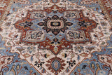 Ivory Square Geometric Heriz Serapi Hand Knotted Wool Rug - 8' 9" X 8' 9" - Golden Nile