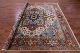 Ivory Square Geometric Heriz Serapi Hand Knotted Wool Rug - 8' 9" X 8' 9" - Golden Nile