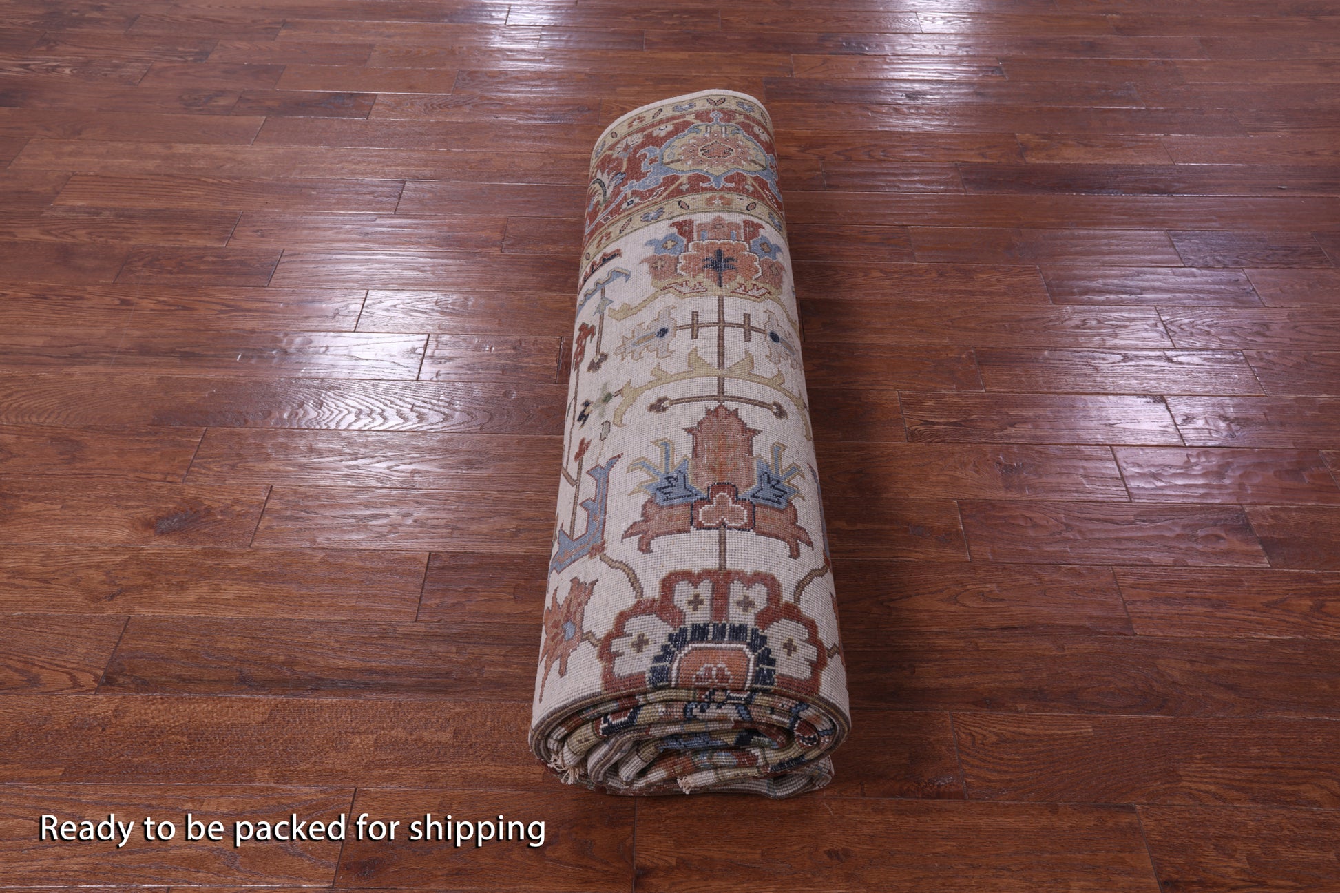 Ivory Geometric Heriz Serapi Hand Knotted Wool Rug - 8' 11" X 11' 10" - Golden Nile