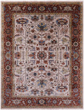 Ivory Geometric Heriz Serapi Hand Knotted Wool Rug - 8' 11" X 11' 10" - Golden Nile