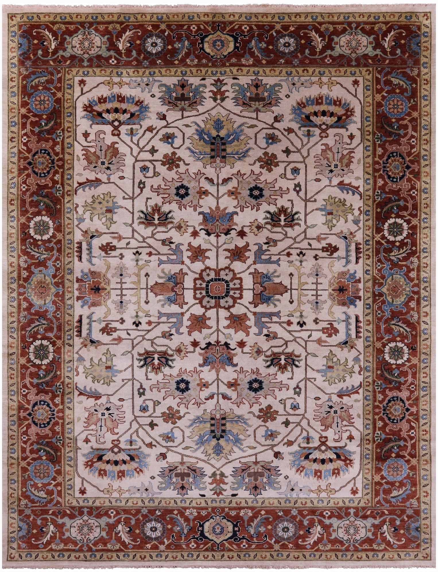 Ivory Geometric Heriz Serapi Hand Knotted Wool Rug - 8' 11" X 11' 10" - Golden Nile
