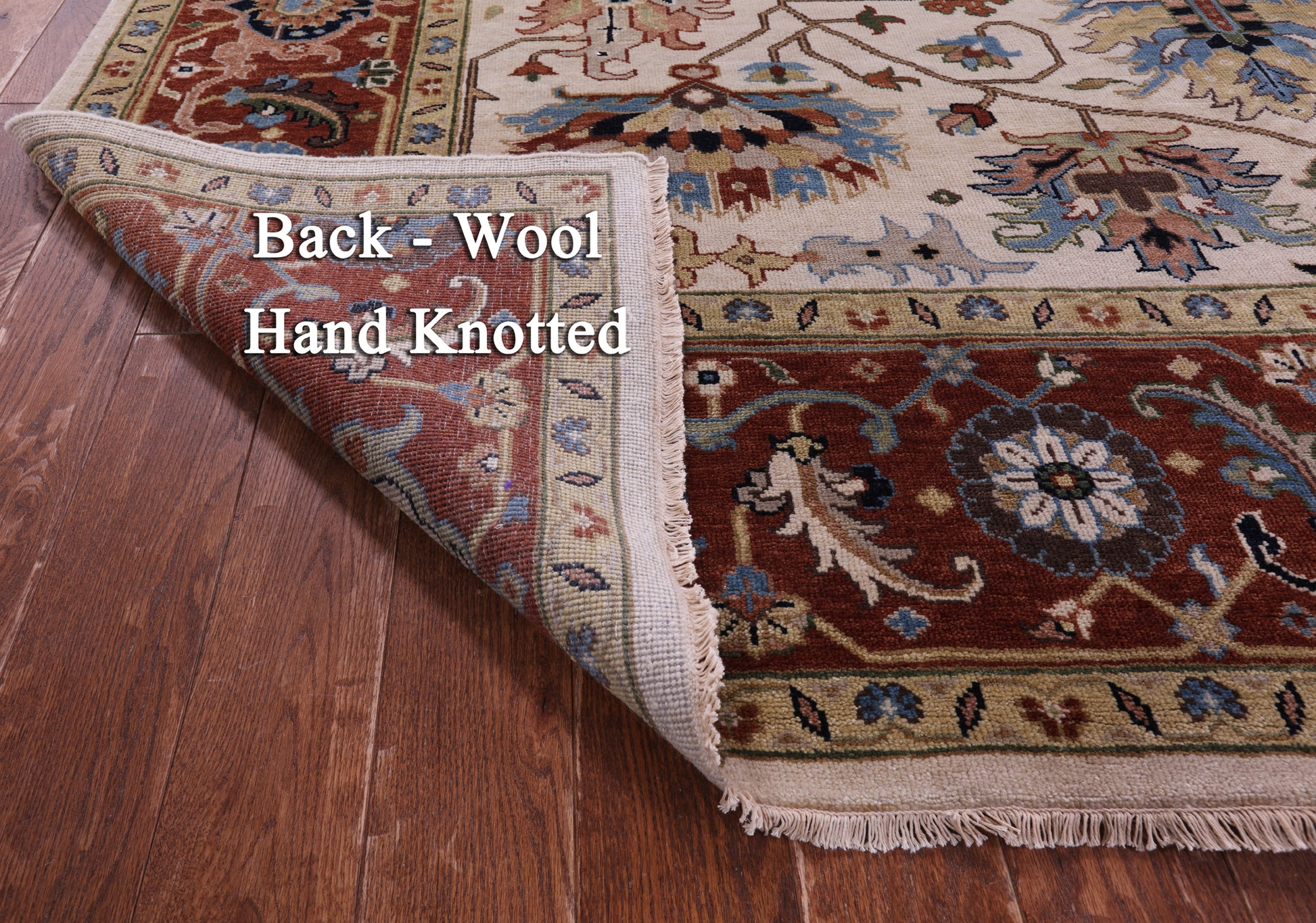 Ivory Geometric Heriz Serapi Hand Knotted Wool Rug - 8' 11" X 11' 10" - Golden Nile