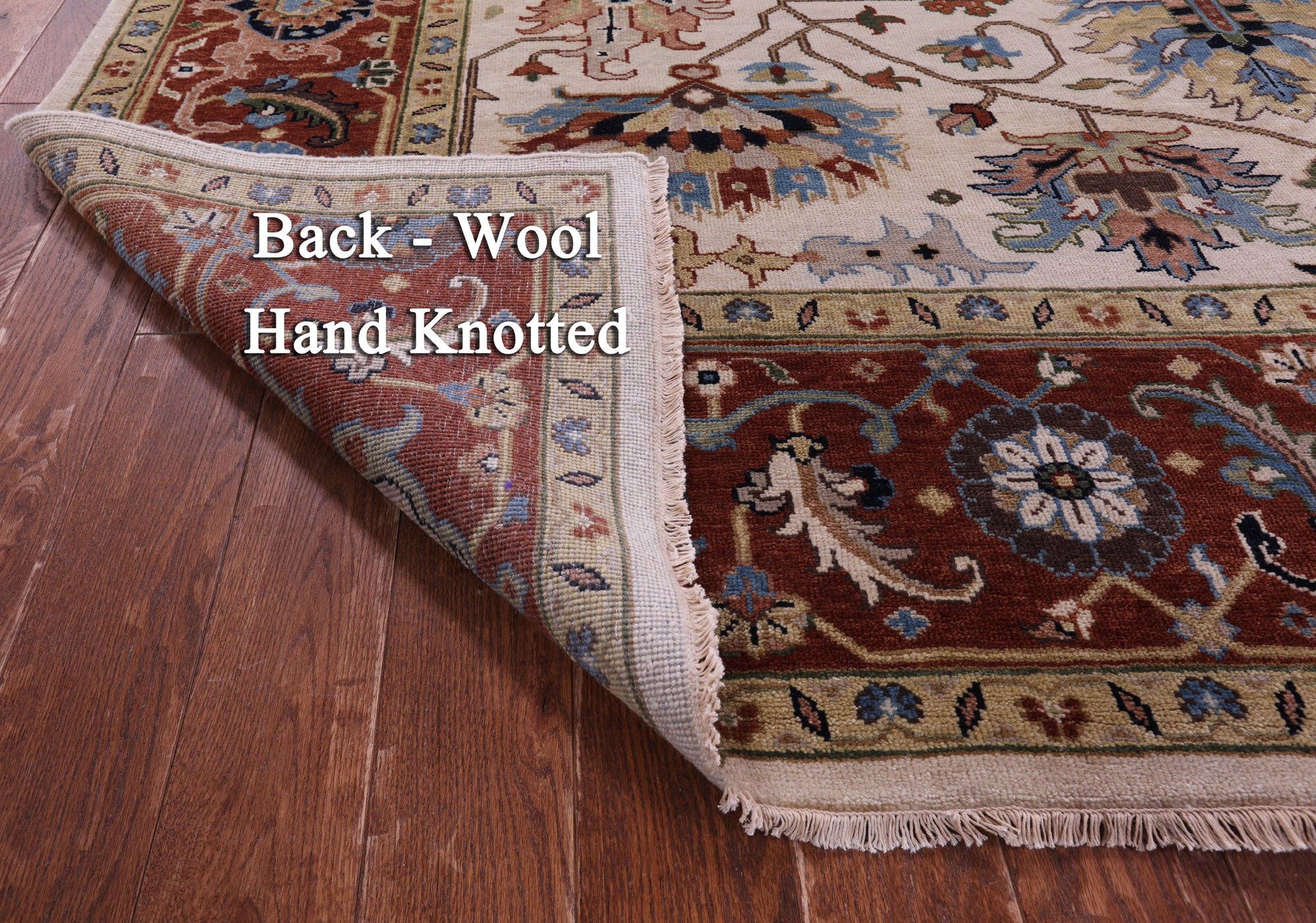 Ivory Geometric Heriz Serapi Hand Knotted Wool Rug - 8' 11" X 11' 10" - Golden Nile