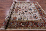Ivory Geometric Heriz Serapi Hand Knotted Wool Rug - 8' 11" X 11' 10" - Golden Nile