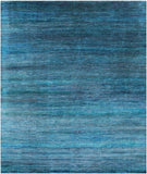 Blue Savannah Grass Hand Knotted Wool & Silk Rug - 8' 2" X 9' 10" - Golden Nile