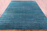 Blue Savannah Grass Hand Knotted Wool & Silk Rug - 8' 2" X 9' 10" - Golden Nile