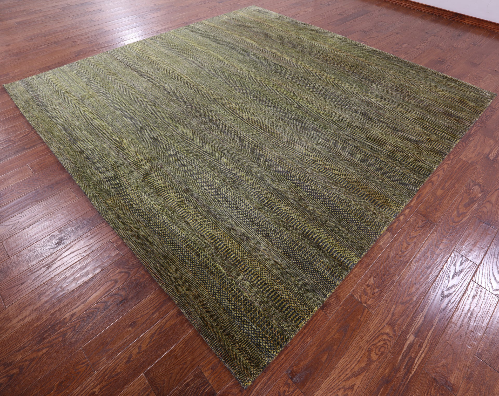 Gold Square Savannah Grass Hand Knotted Wool & Silk Rug - 9' 11" X 10' 2" - Golden Nile