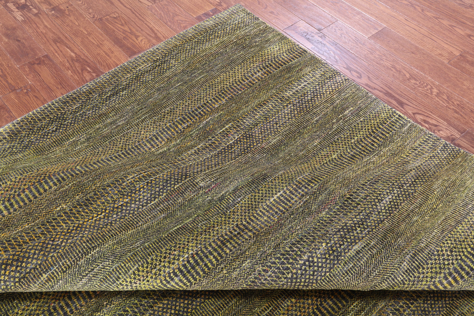 Gold Square Savannah Grass Hand Knotted Wool & Silk Rug - 9' 11" X 10' 2" - Golden Nile