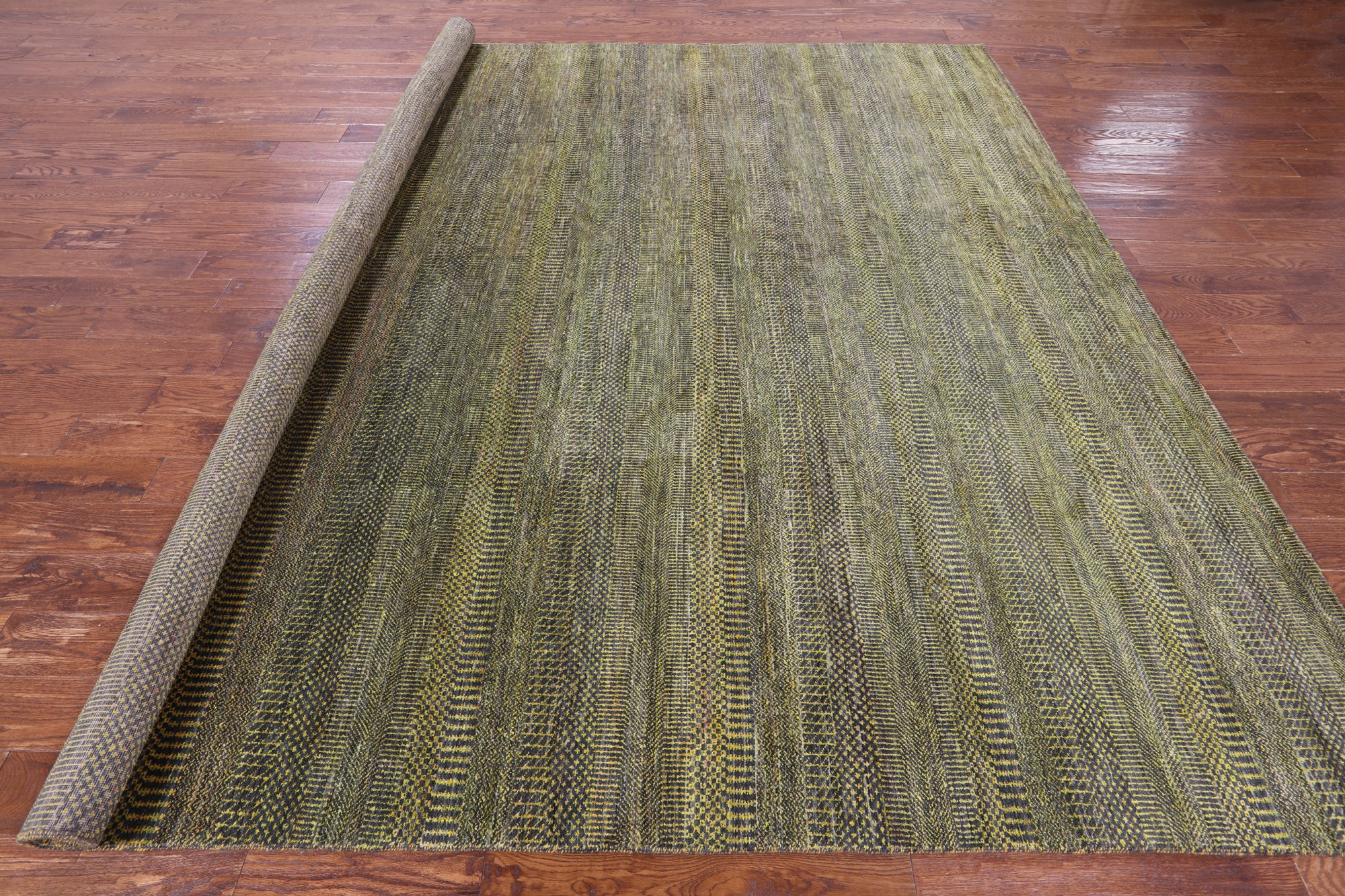 Gold Square Savannah Grass Hand Knotted Wool & Silk Rug - 9' 11" X 10' 2" - Golden Nile
