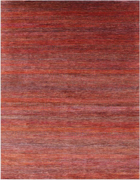 Orange Savannah Grass Hand Knotted Wool & Silk Rug - 8' 11" X 11' 10" - Golden Nile