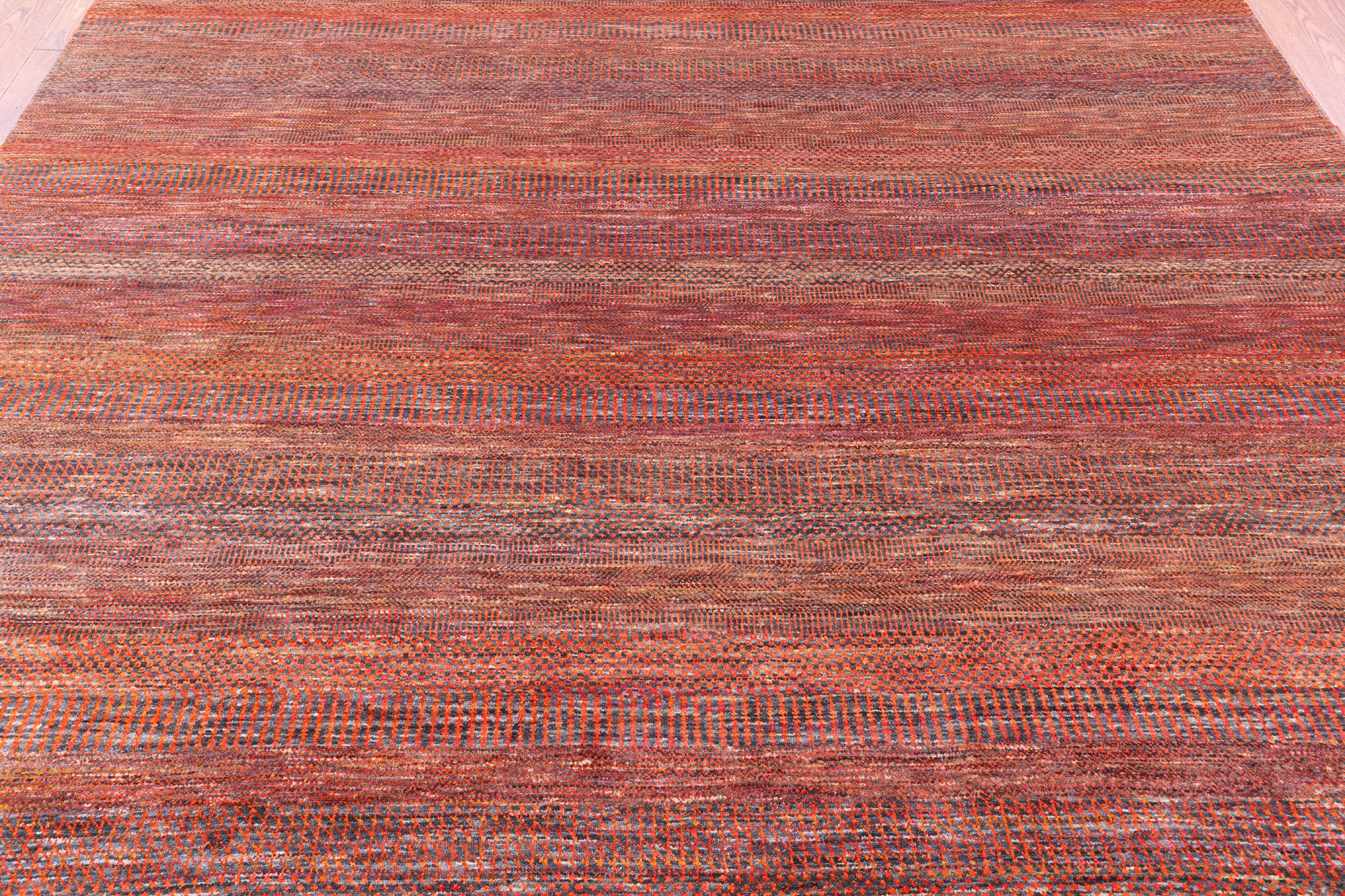 Orange Savannah Grass Hand Knotted Wool & Silk Rug - 8' 11" X 11' 10" - Golden Nile