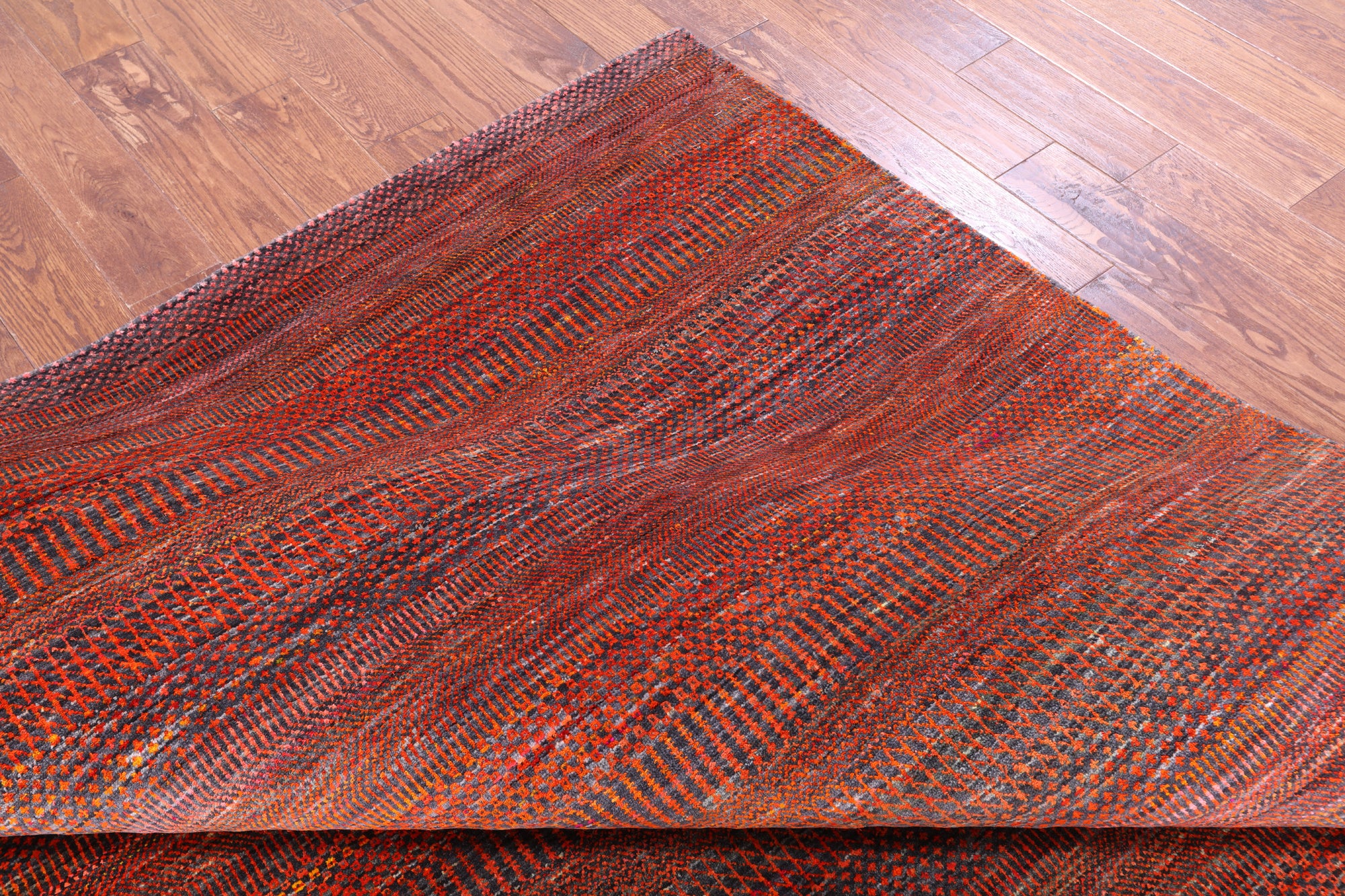 Orange Savannah Grass Hand Knotted Wool & Silk Rug - 8' 11" X 11' 10" - Golden Nile