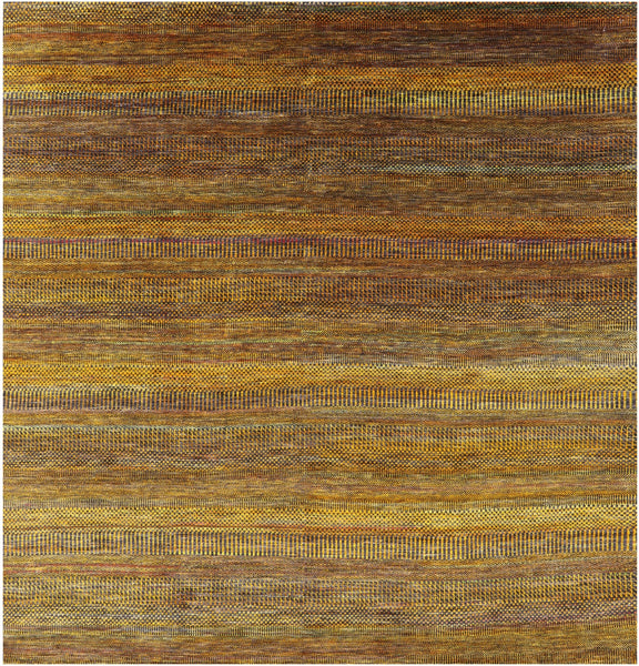 Gold Square Savannah Grass Hand Knotted Wool & Silk Rug - 7' 8" X 8' 0" - Golden Nile
