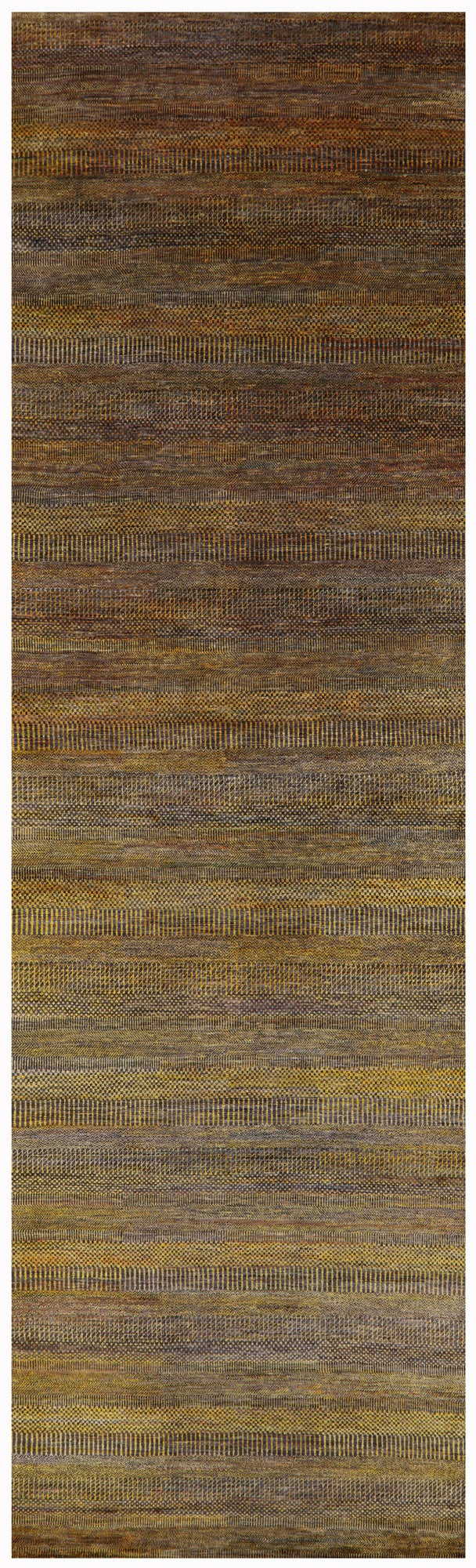 Gold Savannah Grass Hand Knotted Wool & Silk Rug - 5' 0" X 16' 7" - Golden Nile