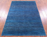 Blue Savannah Grass Hand Knotted Wool & Silk Rug - 4' 2" X 6' 0" - Golden Nile