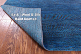 Blue Savannah Grass Hand Knotted Wool & Silk Rug - 4' 2" X 6' 0" - Golden Nile