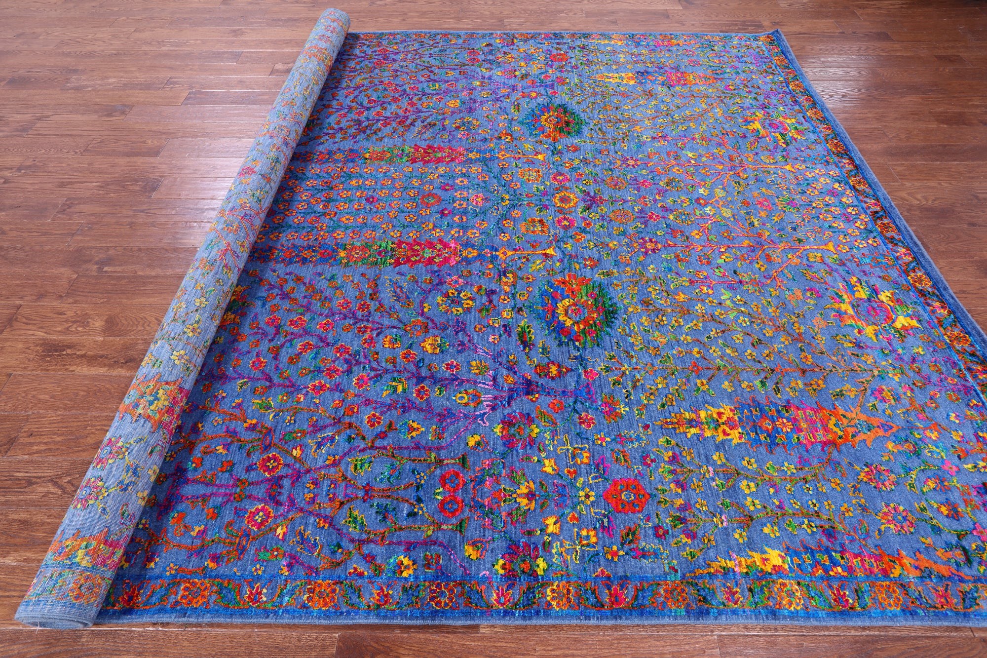 Blue Persian Ziegler Hand Knotted Wool & Silk Rug - 9' 0" X 12' 1" - Golden Nile