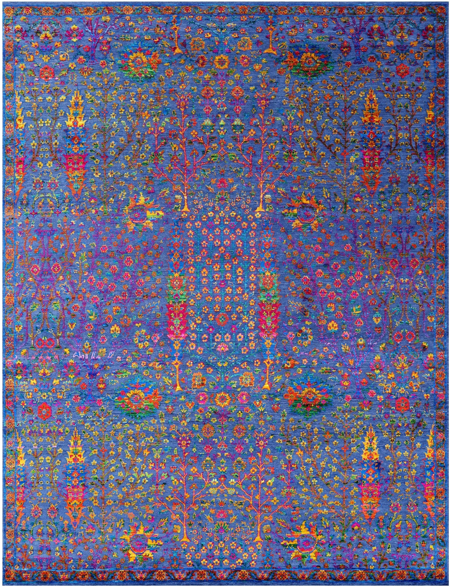 Blue Persian Ziegler Hand Knotted Wool & Silk Rug - 9' 0" X 12' 1" - Golden Nile