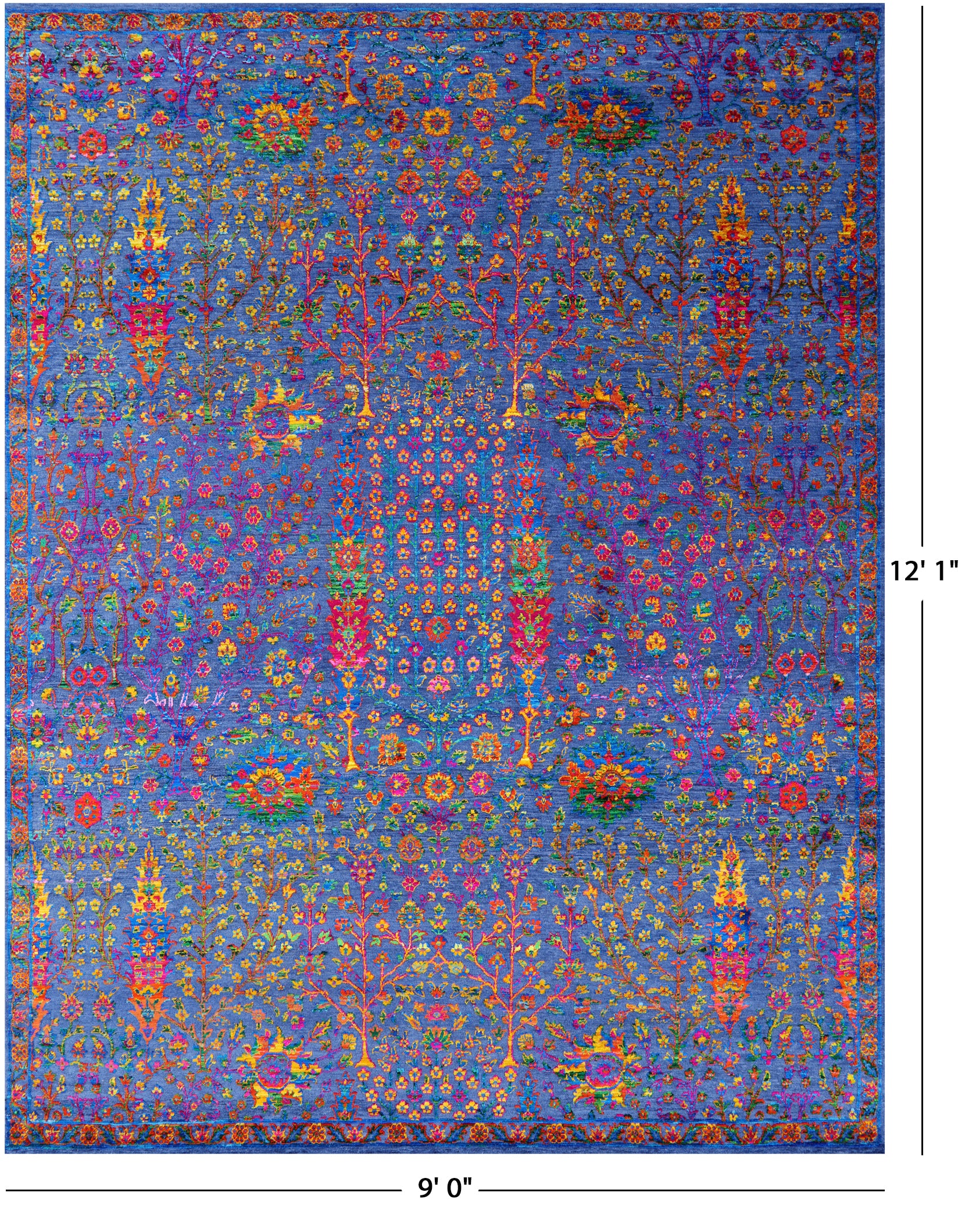 Blue Persian Ziegler Hand Knotted Wool & Silk Rug - 9' 0" X 12' 1" - Golden Nile