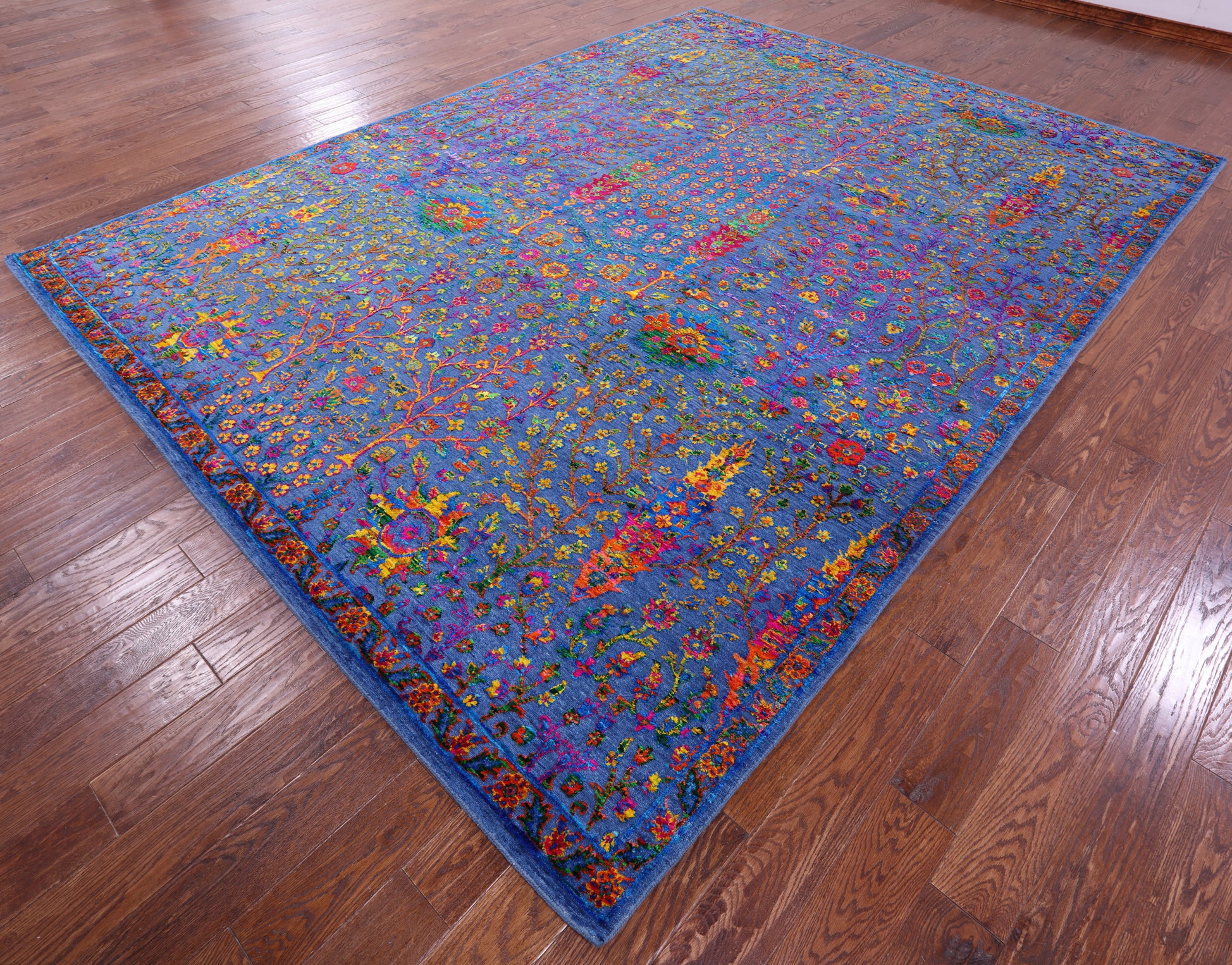 Blue Persian Ziegler Hand Knotted Wool & Silk Rug - 9' 0" X 12' 1" - Golden Nile