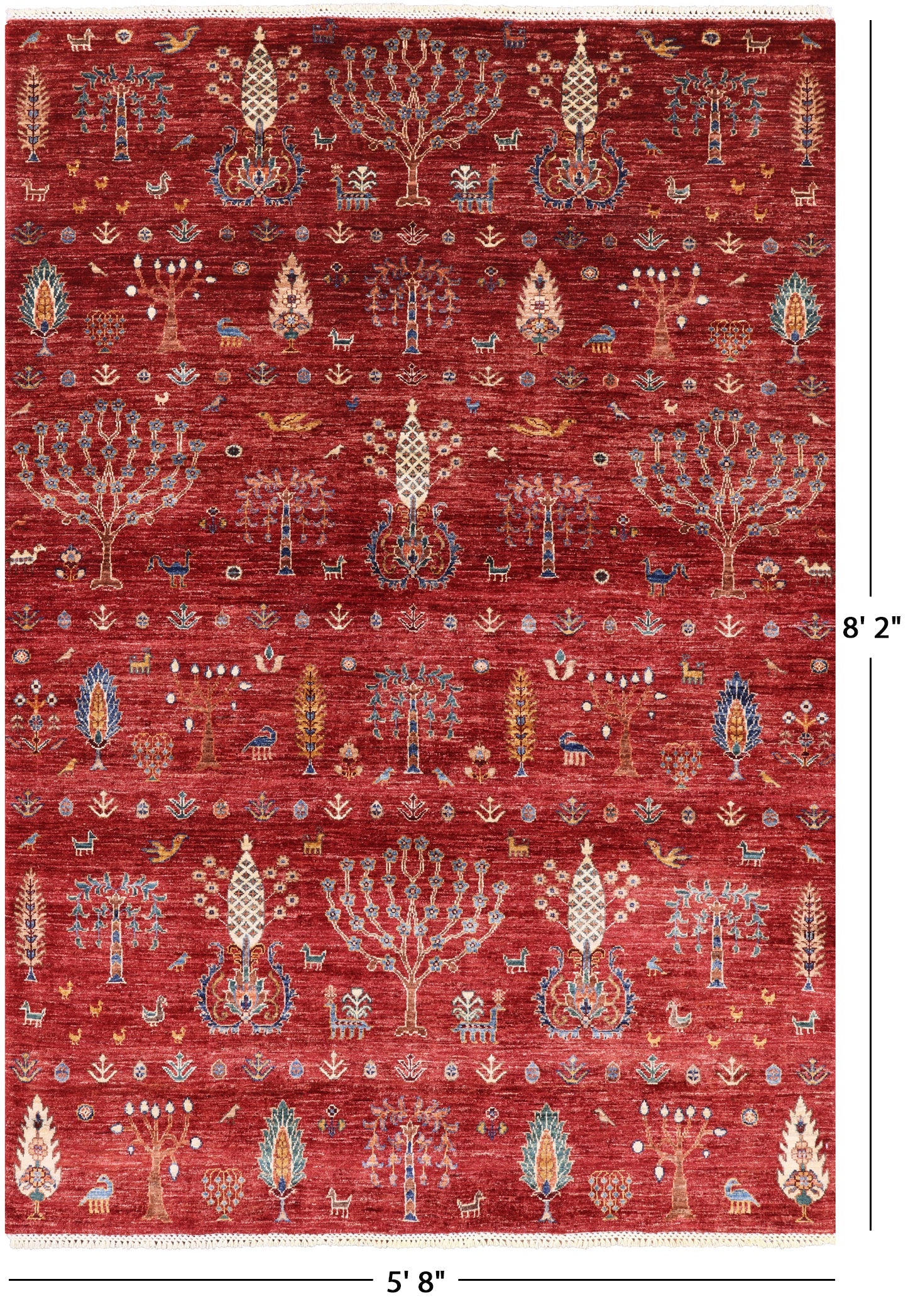 Red Tribal Persian Gabbeh Hand Knotted Wool Rug - 5' 8" X 8' 2" - Golden Nile