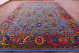 Blue Persian Tabriz Hand Knotted Wool & Silk Rug - 12' 0" X 14' 11" - Golden Nile