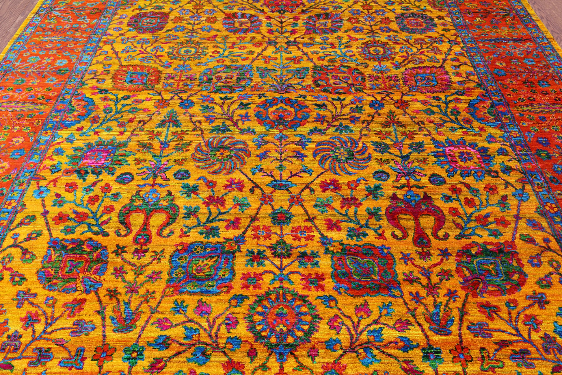 Gold Persian Tabriz Hand Knotted 100% Silk Rug - 8' 0" X 10' 3" - Golden Nile