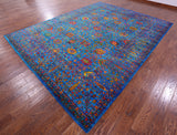 Blue Persian Tabriz Hand Knotted Silk Rug - 9' 0" X 11' 11" - Golden Nile