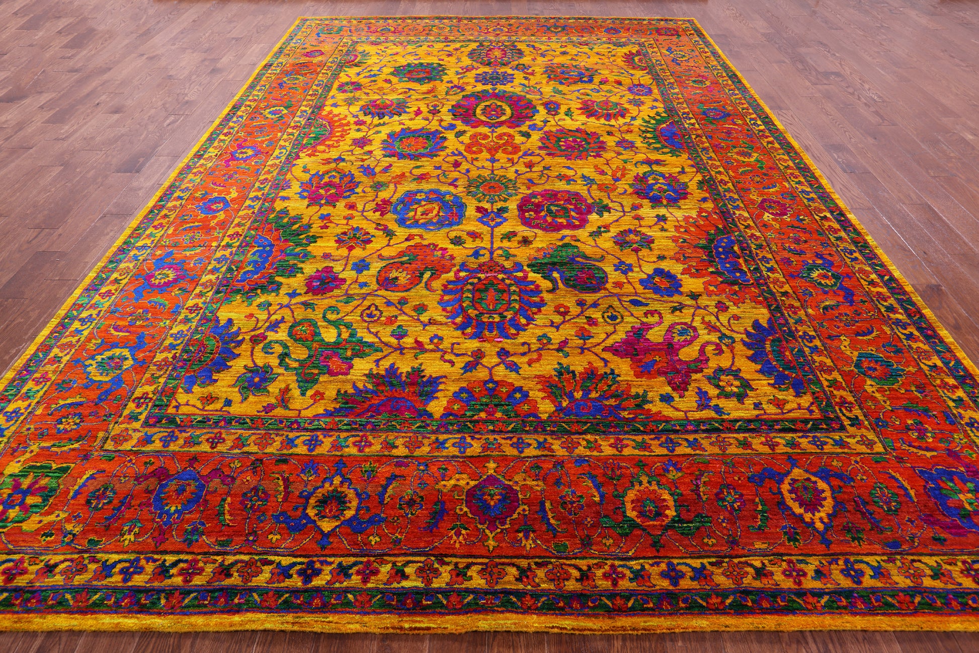 Gold Persian Tabriz Hand Knotted 100% Silk Rug - 9' 11" X 14' 0" - Golden Nile