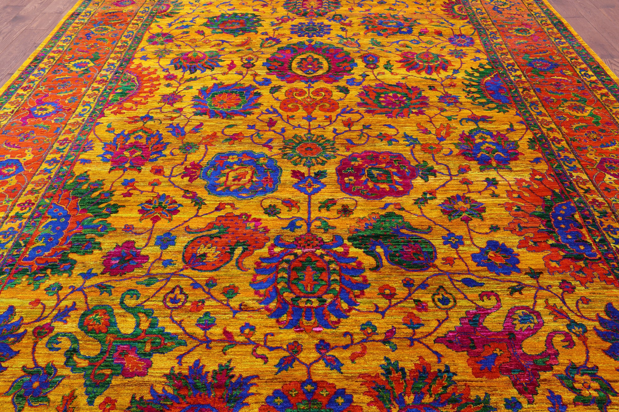 Gold Persian Tabriz Hand Knotted 100% Silk Rug - 9' 11" X 14' 0" - Golden Nile