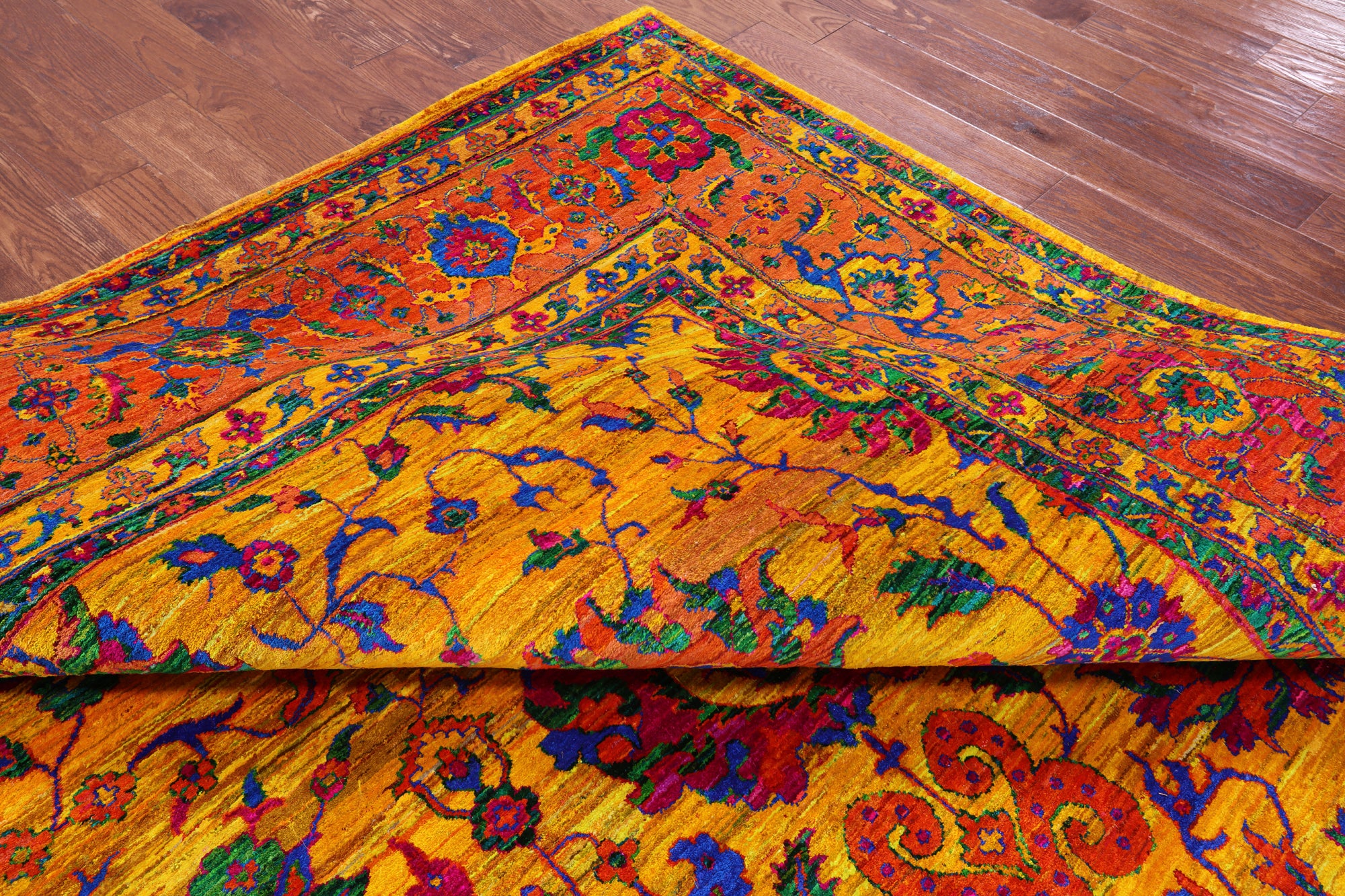 Gold Persian Tabriz Hand Knotted 100% Silk Rug - 9' 11" X 14' 0" - Golden Nile