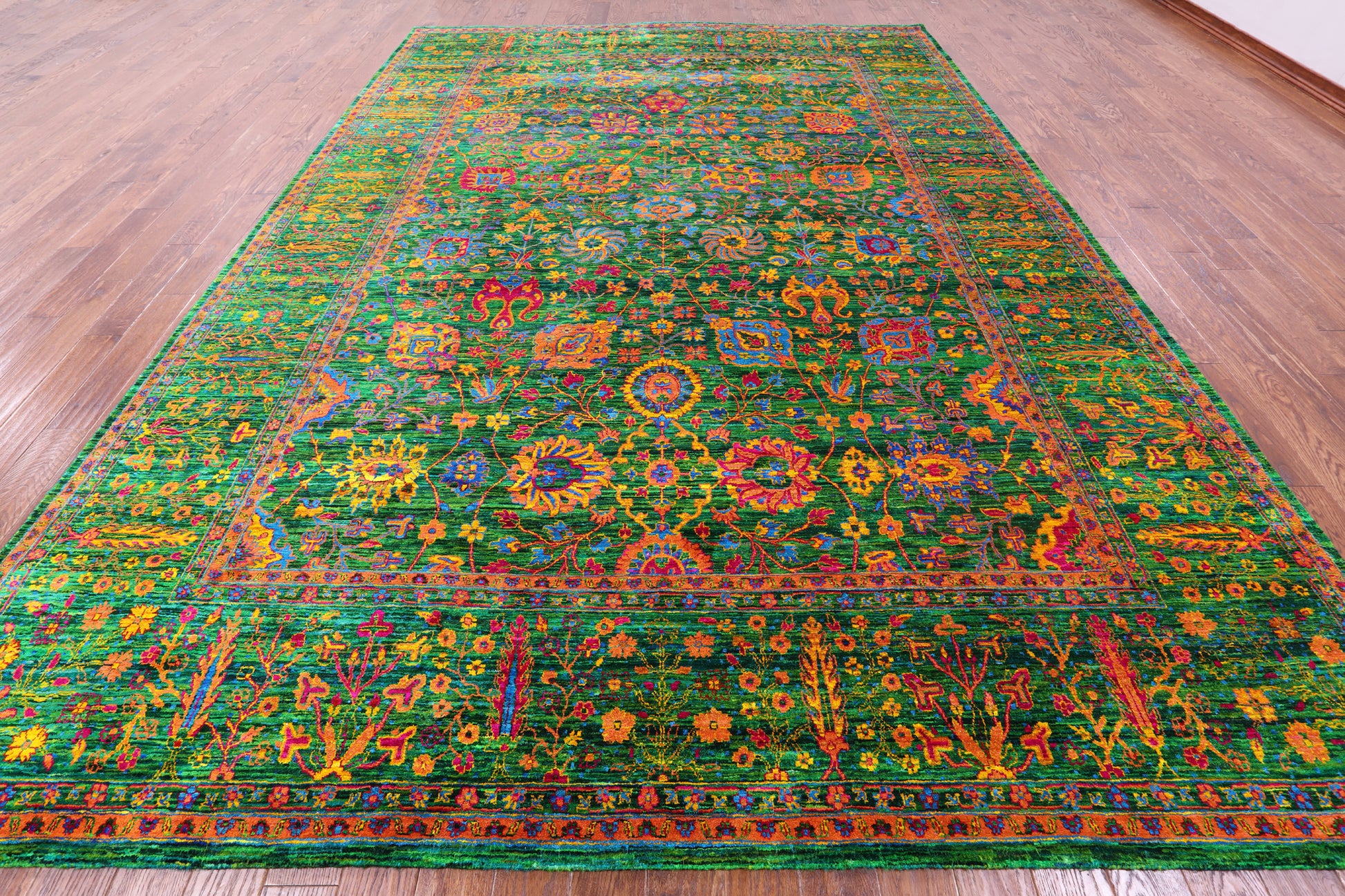 Green Persian Tabriz Hand Knotted 100% Silk Rug - 10' 0" X 14' 2" - Golden Nile