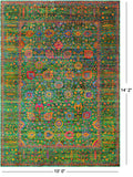Green Persian Tabriz Hand Knotted 100% Silk Rug - 10' 0" X 14' 2" - Golden Nile