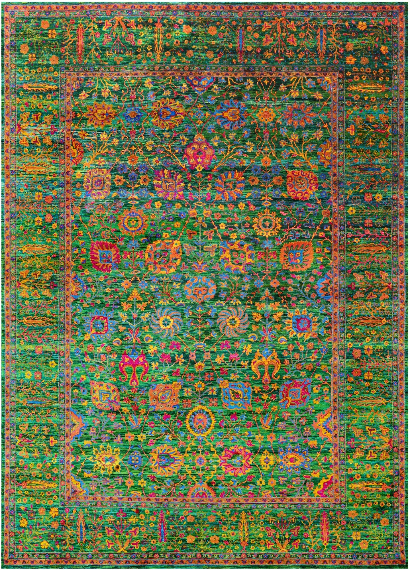 Green Persian Tabriz Hand Knotted 100% Silk Rug - 10' 0" X 14' 2" - Golden Nile