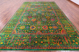 Green Persian Tabriz Hand Knotted Silk Rug - 10' 0" X 14' 2" - Golden Nile