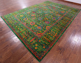 Green Persian Tabriz Hand Knotted Silk Rug - 10' 0" X 14' 2" - Golden Nile