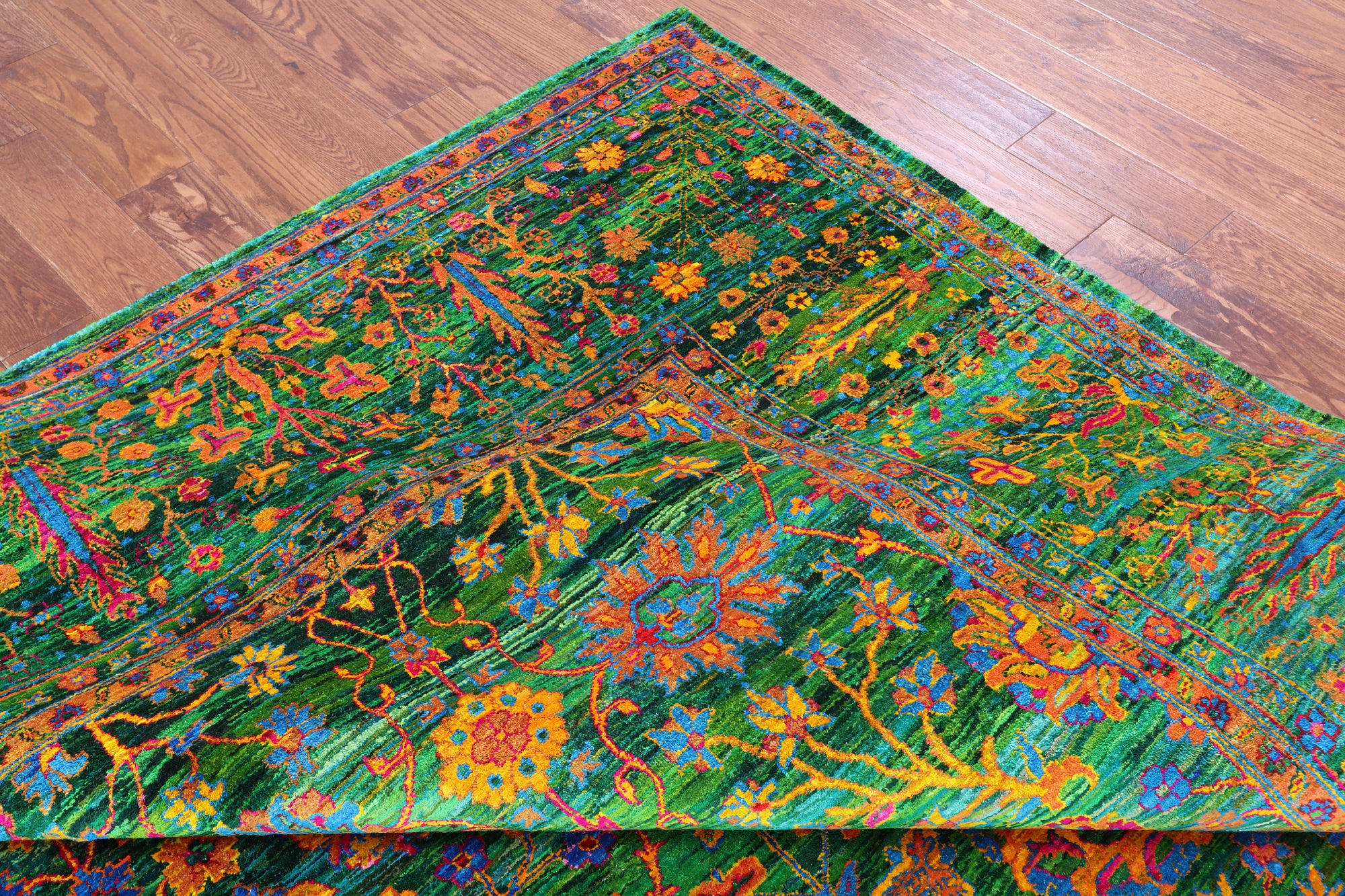 Green Persian Tabriz Hand Knotted 100% Silk Rug - 10' 0" X 14' 2" - Golden Nile