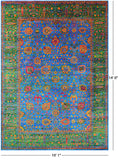Blue Persian Tabriz Handmade 100% Silk Rug - 10' 1" X 14' 0" - Golden Nile