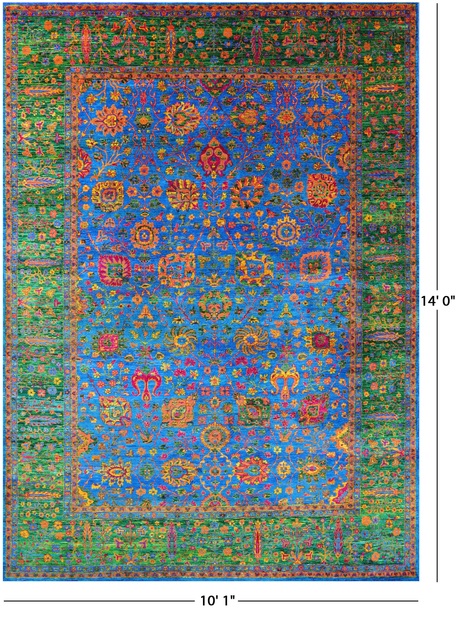 Blue Persian Tabriz Handmade 100% Silk Rug - 10' 1" X 14' 0" - Golden Nile