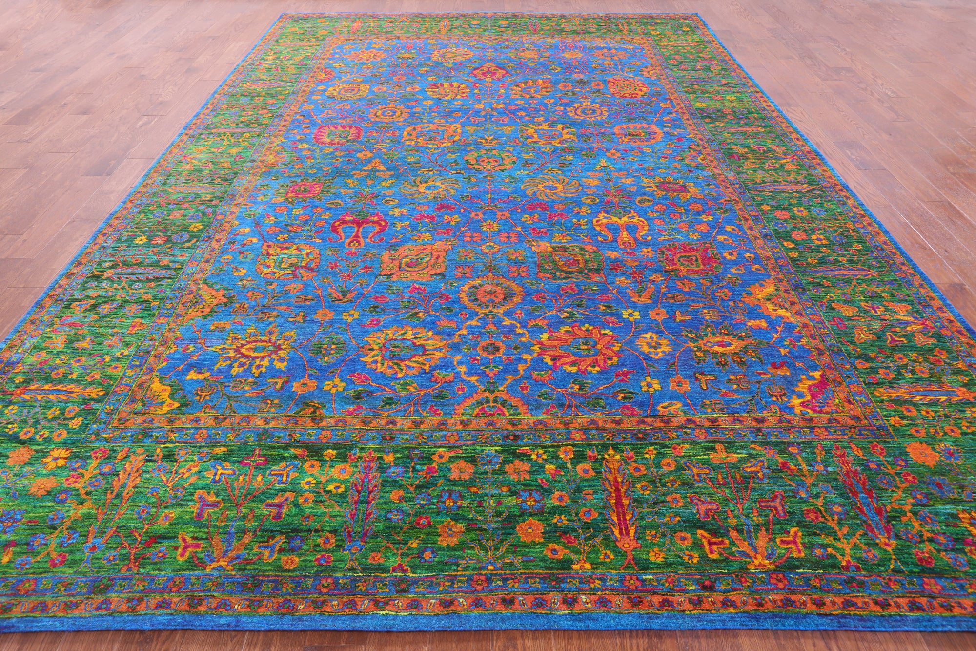 Blue Persian Tabriz Handmade 100% Silk Rug - 10' 1" X 14' 0" - Golden Nile