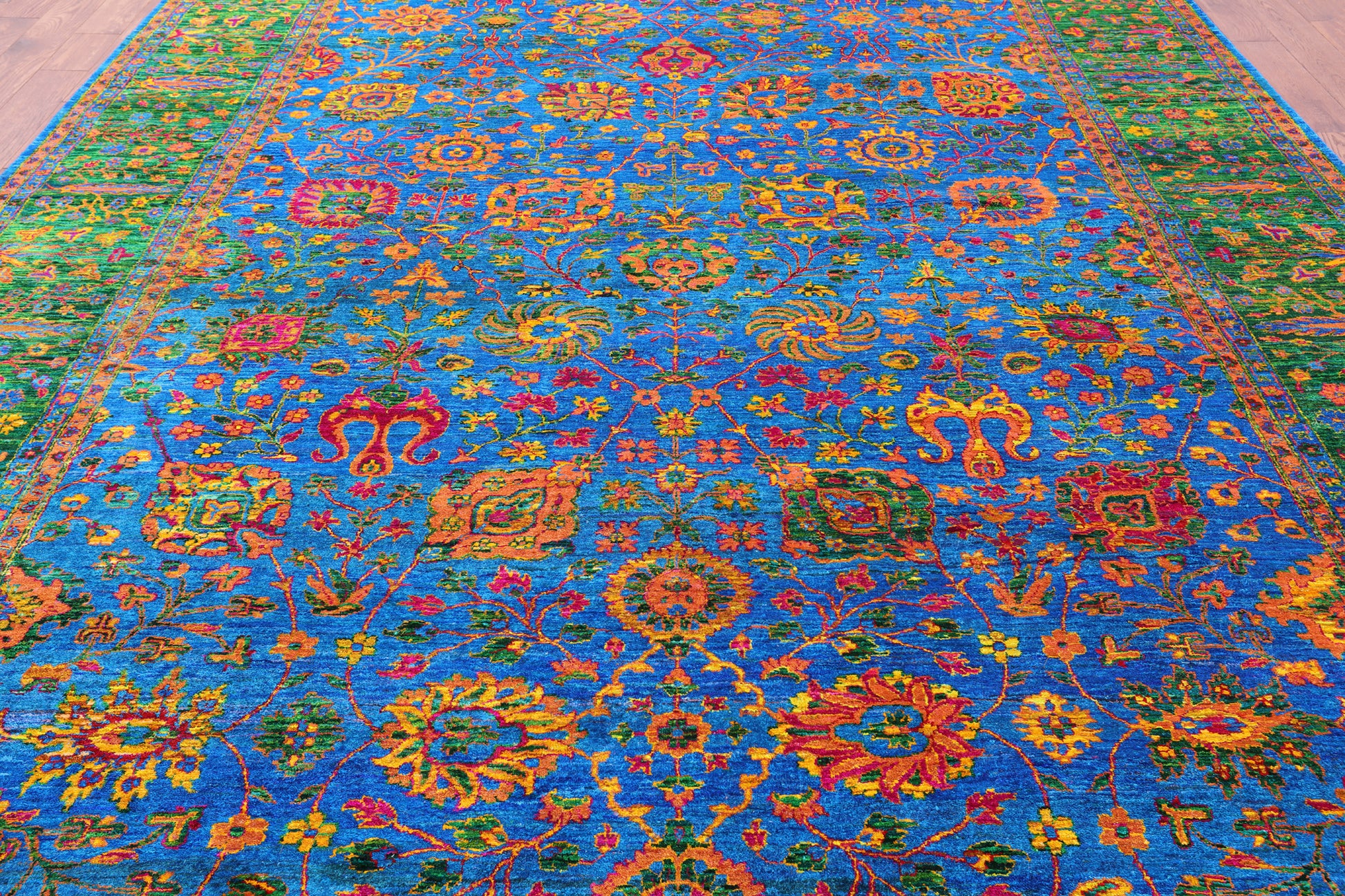 Blue Persian Tabriz Handmade 100% Silk Rug - 10' 1" X 14' 0" - Golden Nile