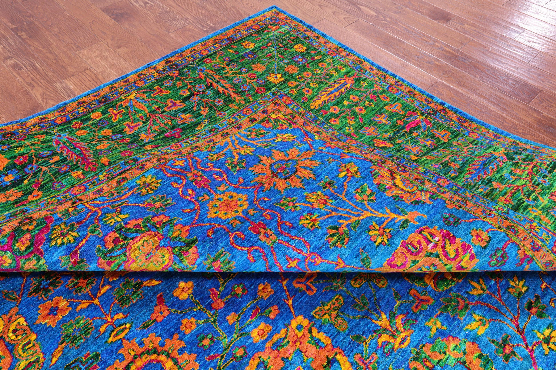 Blue Persian Tabriz Handmade 100% Silk Rug - 10' 1" X 14' 0" - Golden Nile