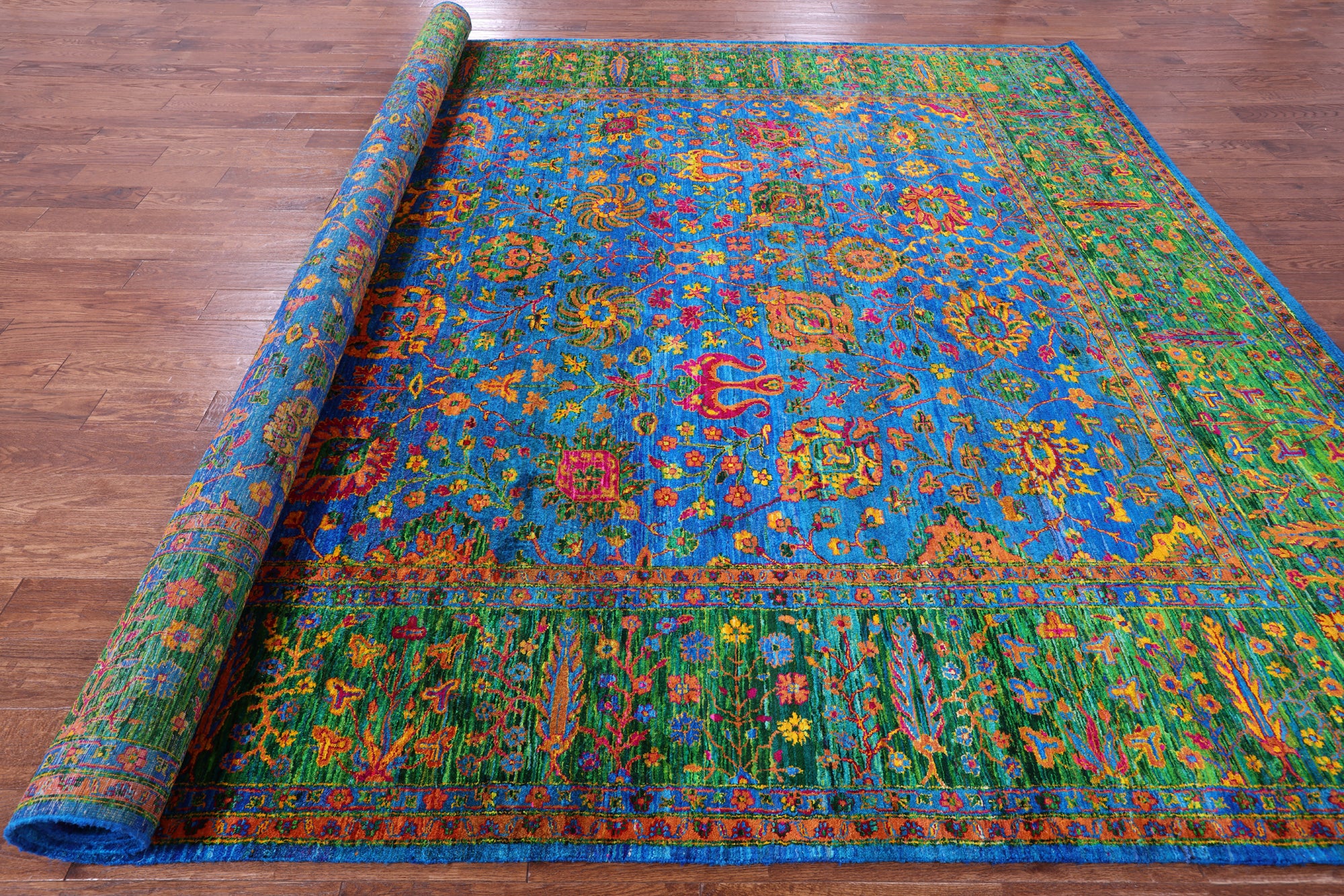Blue Persian Tabriz Handmade 100% Silk Rug - 10' 1" X 14' 0" - Golden Nile