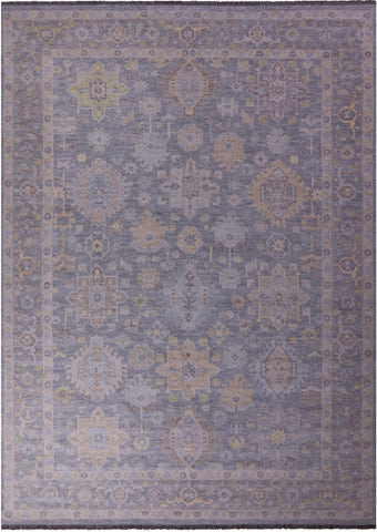 Grey Geometric Fine Serapi Hand Knotted Wool Rug - 14' 3