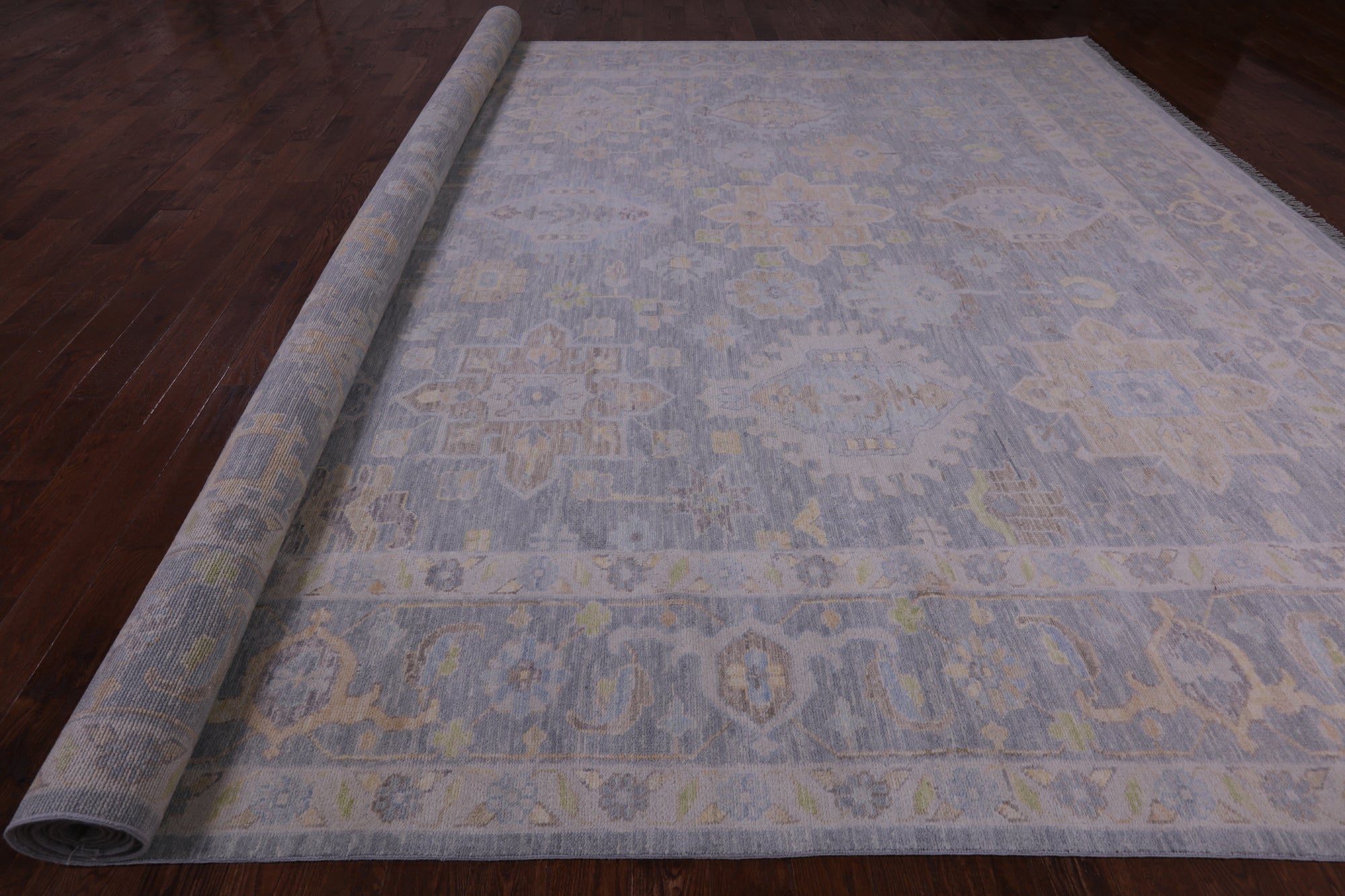 Grey Geometric Fine Serapi Hand Knotted Wool Rug - 14' 3" X 20' 0" - Golden Nile