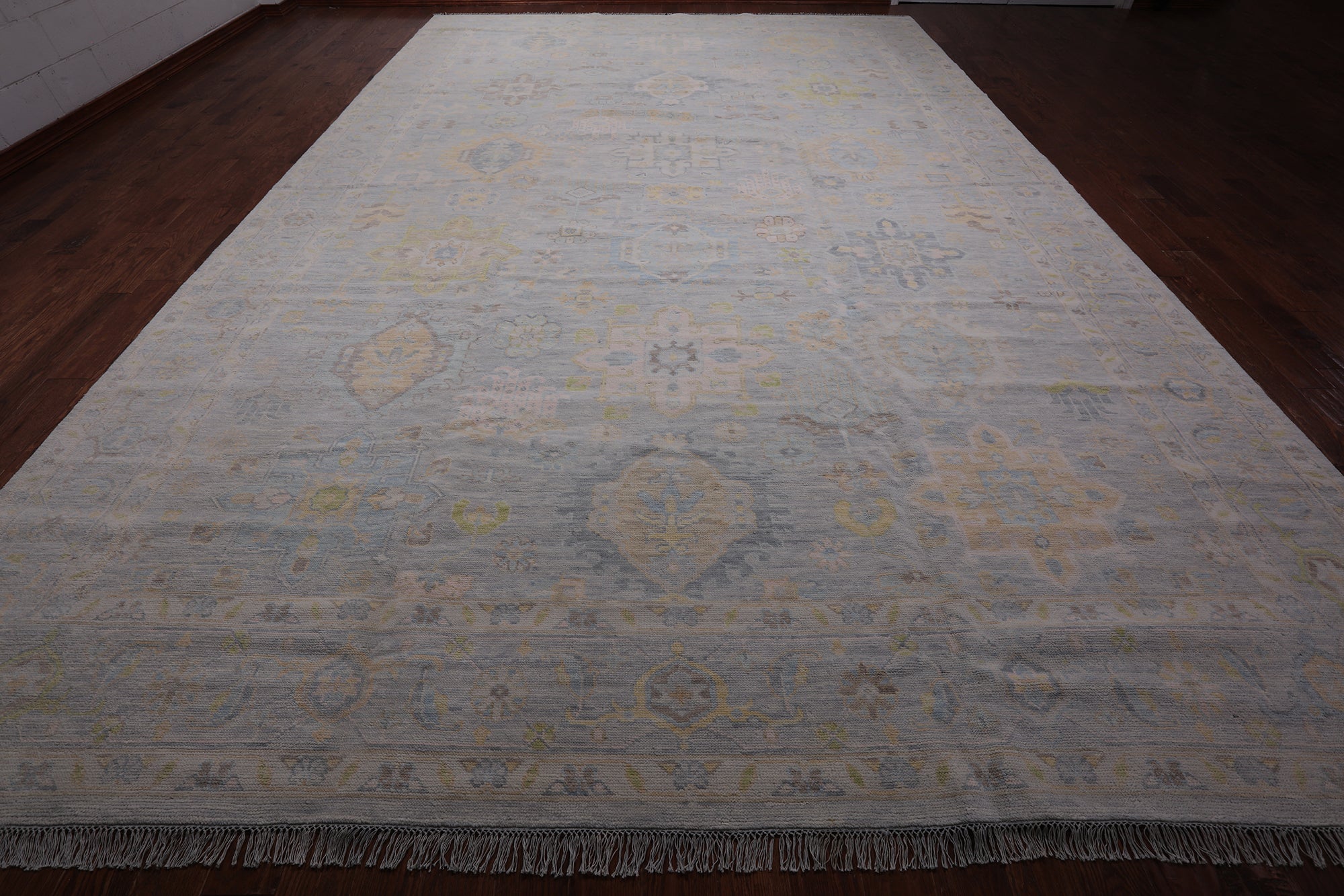 Silver Geometric Fine Serapi Hand Knotted Wool Rug - 12' 1" X 18' 3"