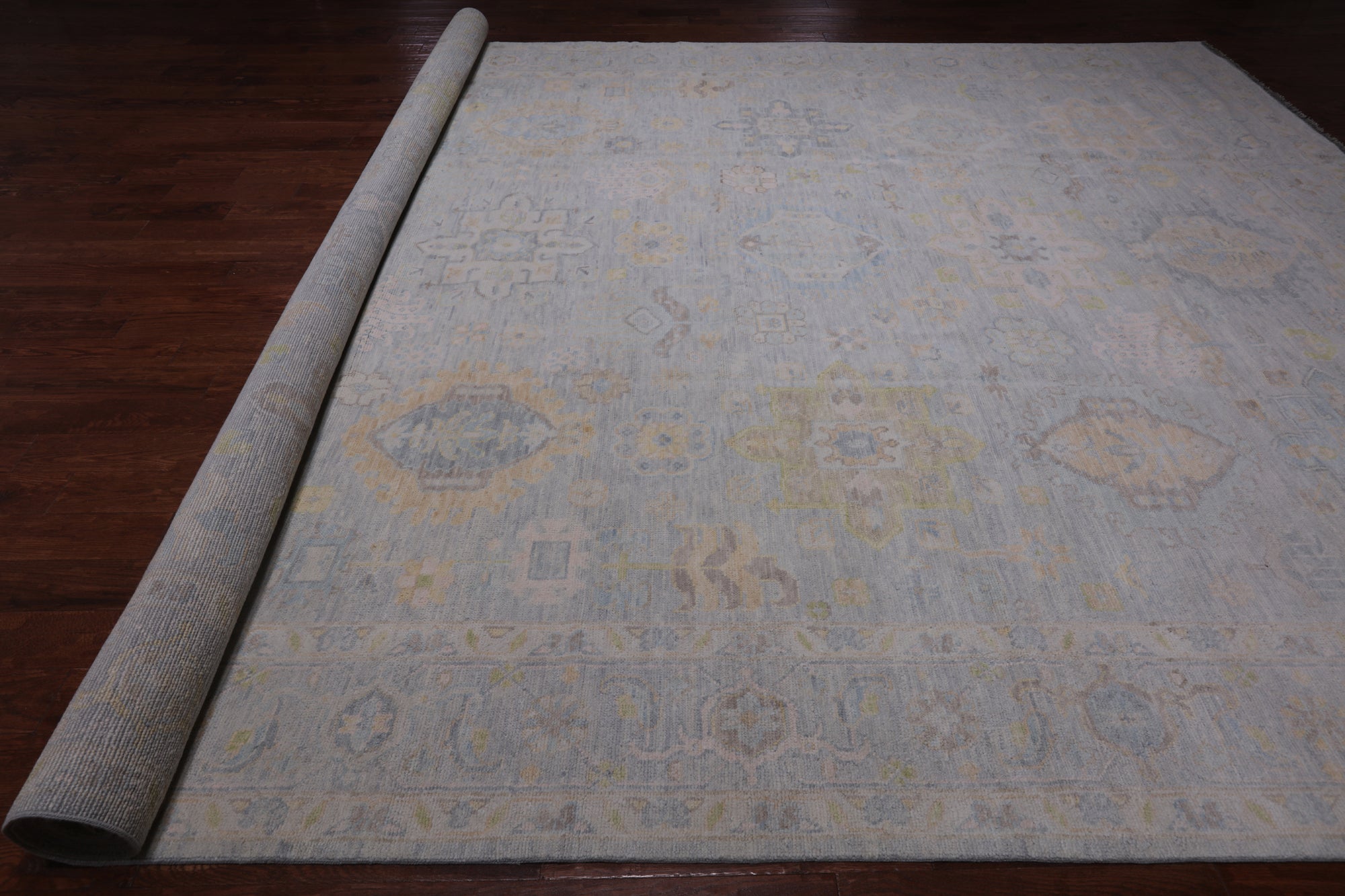 Silver Geometric Fine Serapi Hand Knotted Wool Rug - 12' 1" X 18' 3"